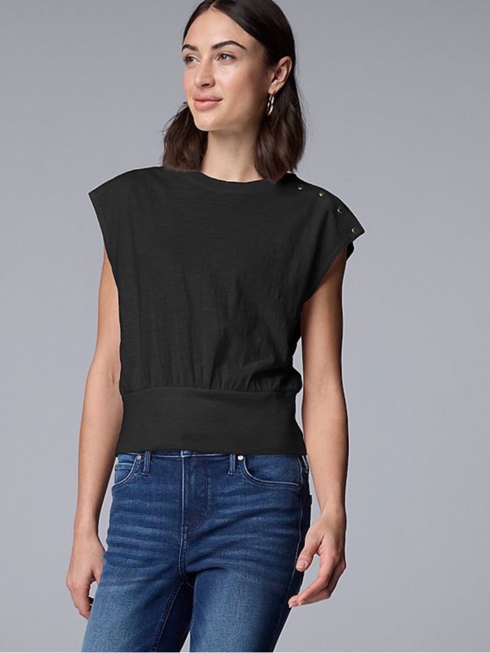 Simply Vera Vera Wang Black Sleeveless Tank with Gold Shoulder Buttons